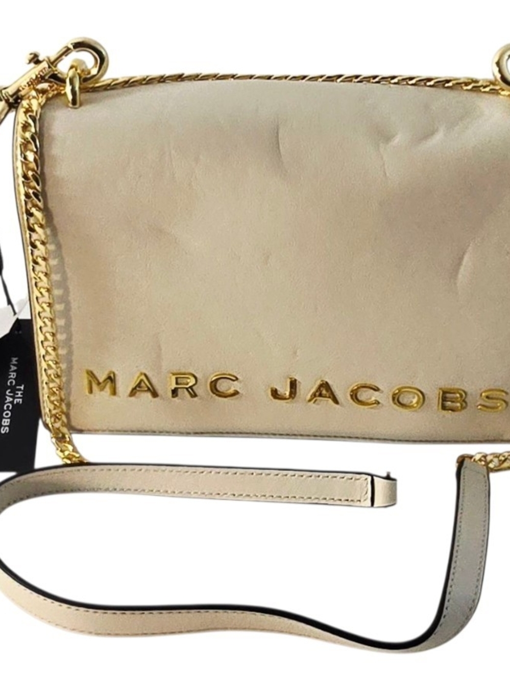 Marc Jacobs Cream Leather Crossbody Bag with Gold Chain